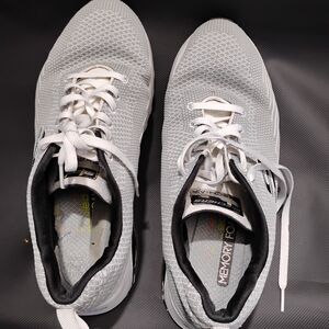 Skechers Men's White and Black Knit Memory Foam Athletic Sneakers